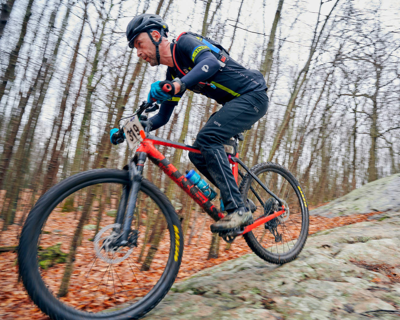 Mountain biker cornering at Jungle Habitat