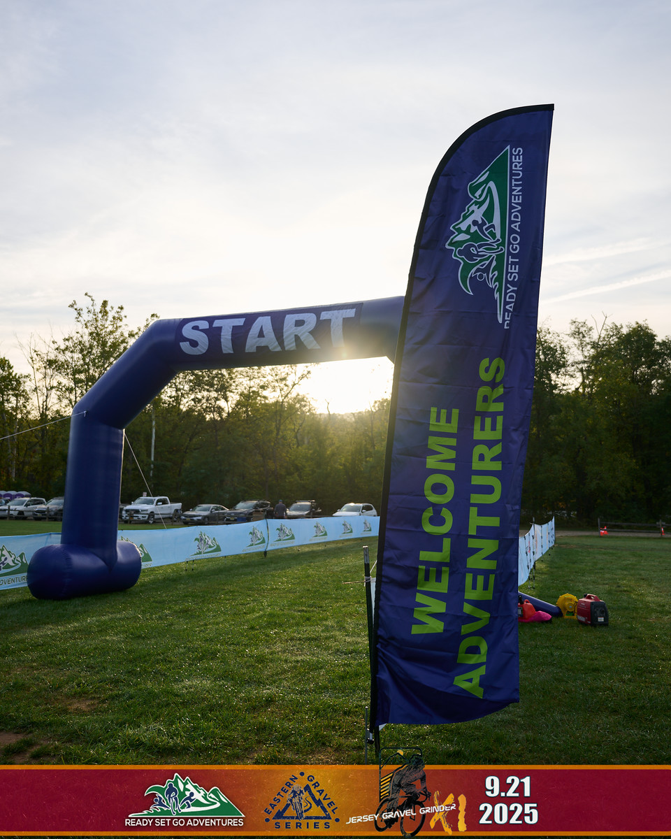 Start arch at sunrise on Jersey Gravel Deux race morning